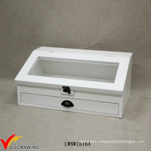 White Decorative Slanted Glass Top Wooden Box